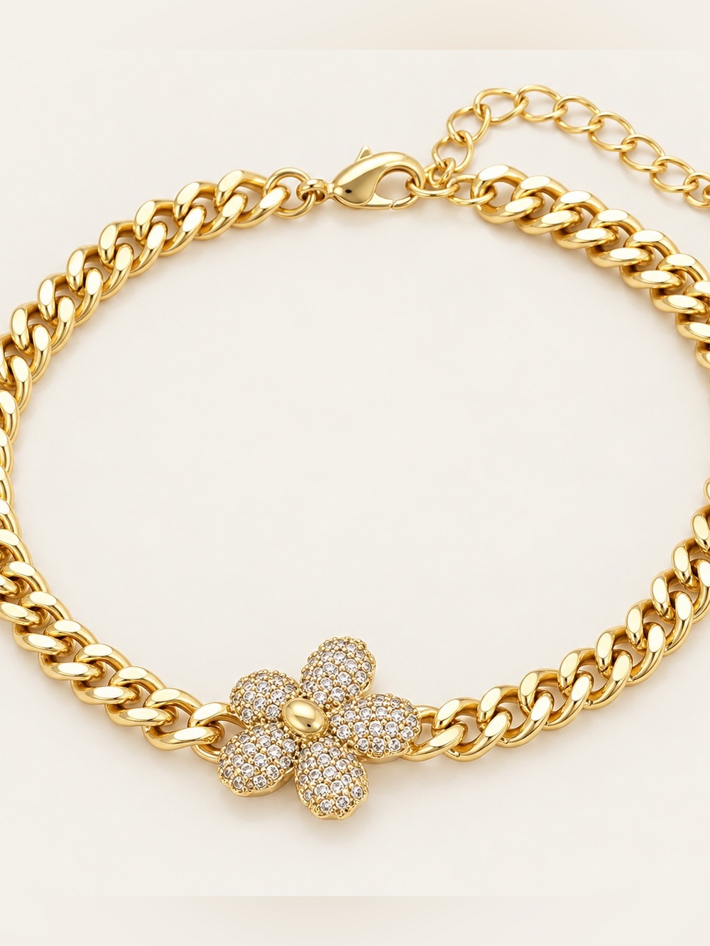 Flower Bracelet | 14k Gold Plated with Real Zirconia Adjustable Jewelry